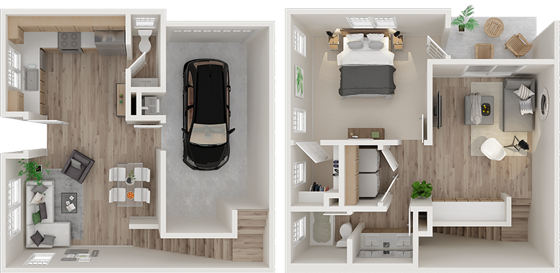 Floor plan for 1 bed, 1.5 baths, 911 sqft